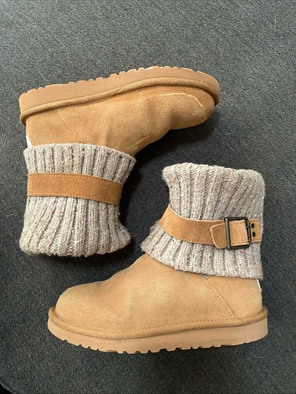 UGG Kids Chestnut Suede Knit Cuff Boot with Buckle